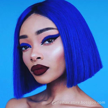150% Density Colored Green/Pink/Blue/Purple Short Bob Wig with Baby Hair Pre-Plucked HD T Lace Front Human Hair Wigs for Women